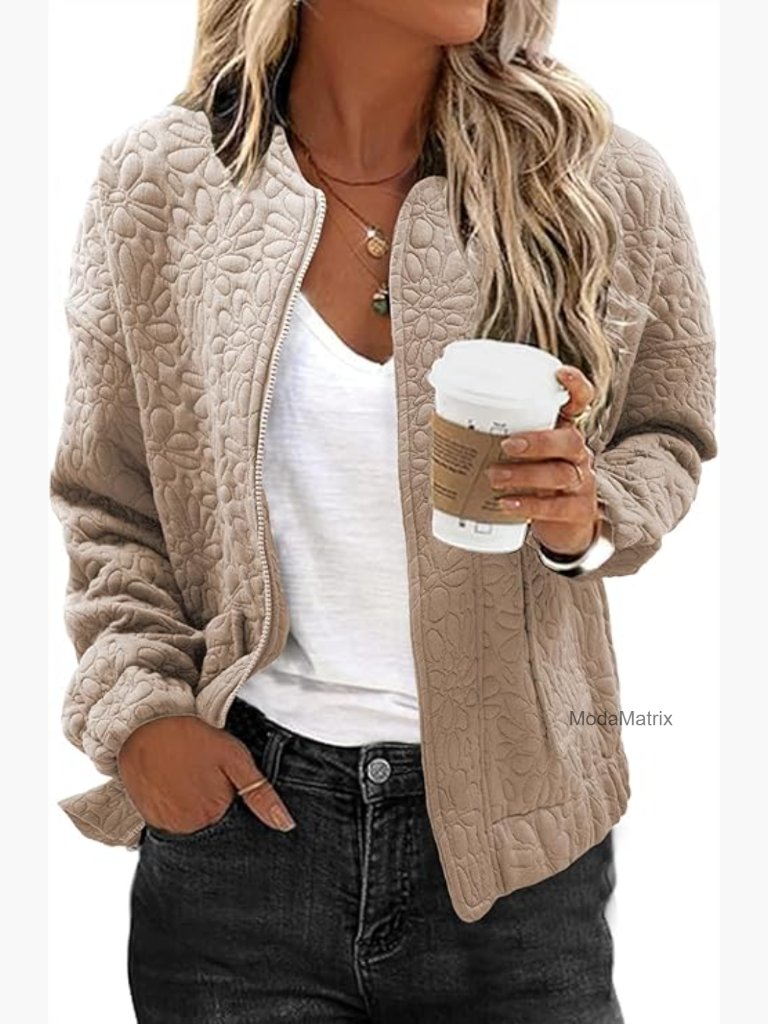 Lightweight Jacquard Bomber Jacket Zip Up Casual Coat